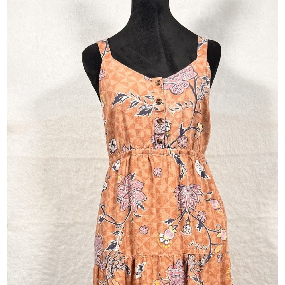 Sonoma Midi Maxi Linen Dress Med Floral Smocked Tiered Peasant Cottage Bohemian